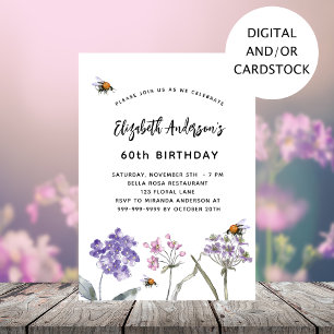 Wildflowers purple pink birthday invitation