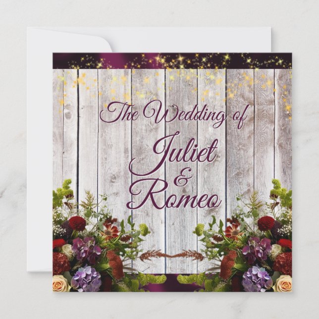 Wildflowers, Purple Ribbon & Lights Wedding Invitation (Front)