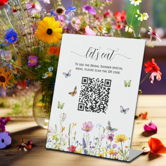 Wildflowers QR Code Bridal Shower Menu Pedestal Sign (Creator Uploaded)