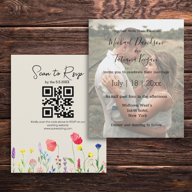 wildflowers qr code rsvp photo wedding invitation (Creator Uploaded)