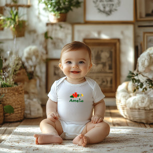 Wildflowers red poppy cute name Baby Bodysuit