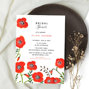 Wildflowers Red Poppy Floral modern bridal shower Invitation