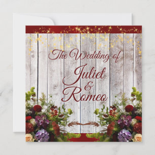 Wildflowers, Red Ribbon & Lights Wedding Invitation