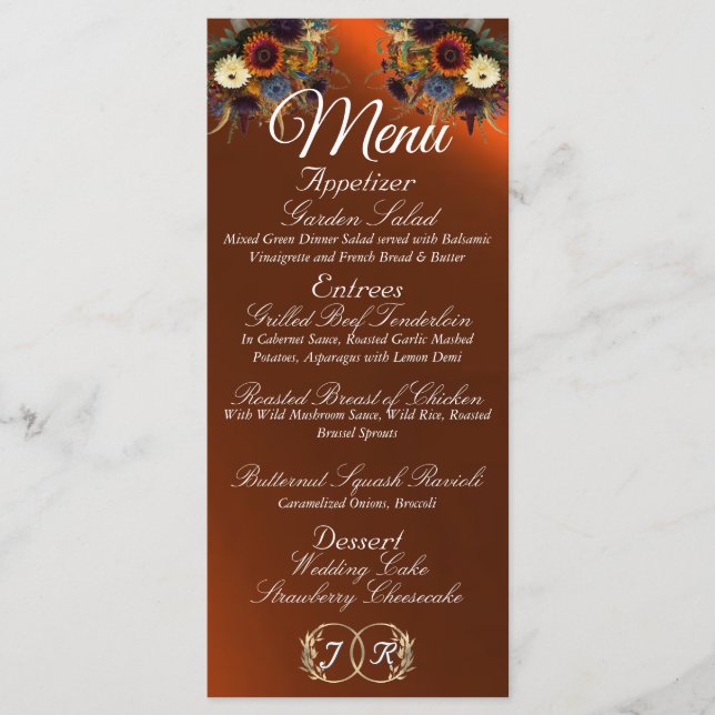Wildflowers & Ribbon - Copper Wedding Menu (Front)