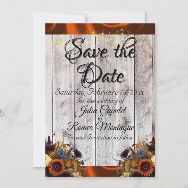 Wildflowers, Ribbon & Lights - Copper Save The Date (Front)
