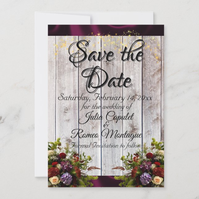 Wildflowers, Ribbon & Lights - Purple Save The Date (Front)