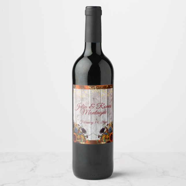 Wildflowers, Ribbon & Lights Wedding - Copper Wine Label (Front)