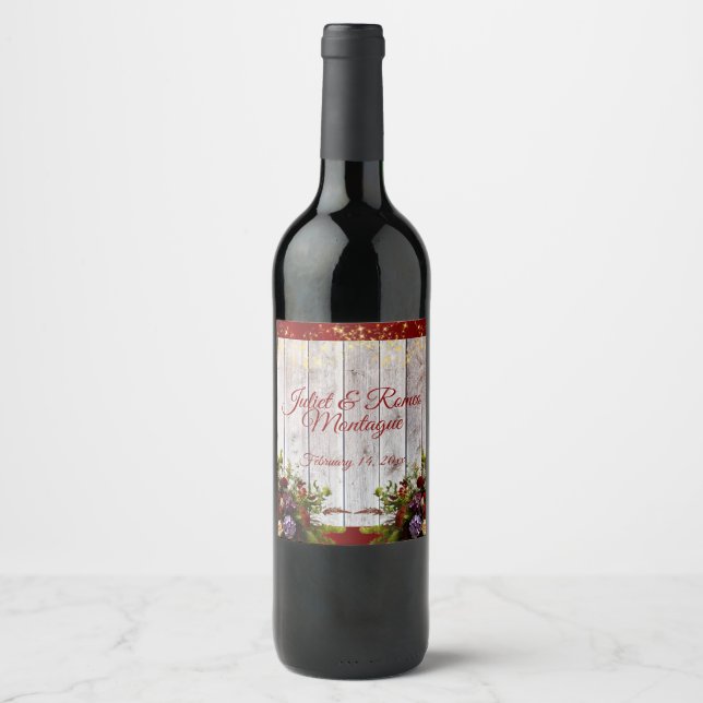 Wildflowers, Ribbon & Lights Wedding - Red Wine Label (Front)