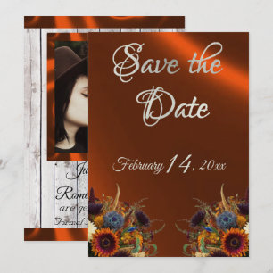 Wildflowers, Ribbon & Photo - Copper Save The Date