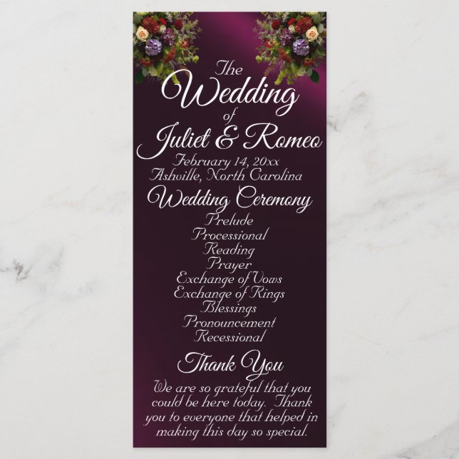 Wildflowers & Ribbon - Purple Wedding Program (Front)