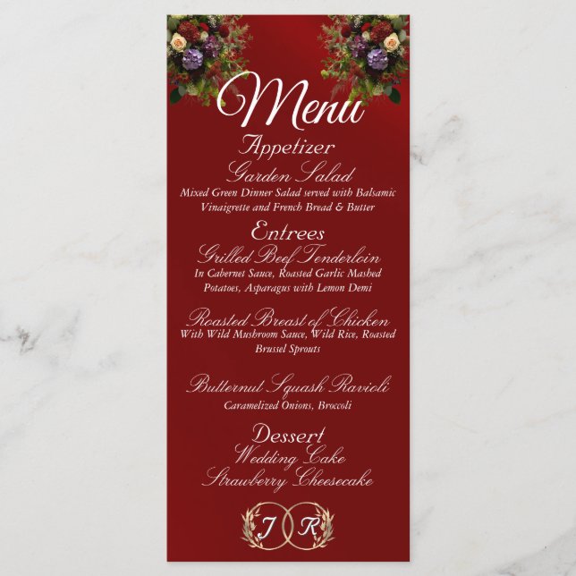 Wildflowers & Ribbon - Red Wedding Menu (Front)