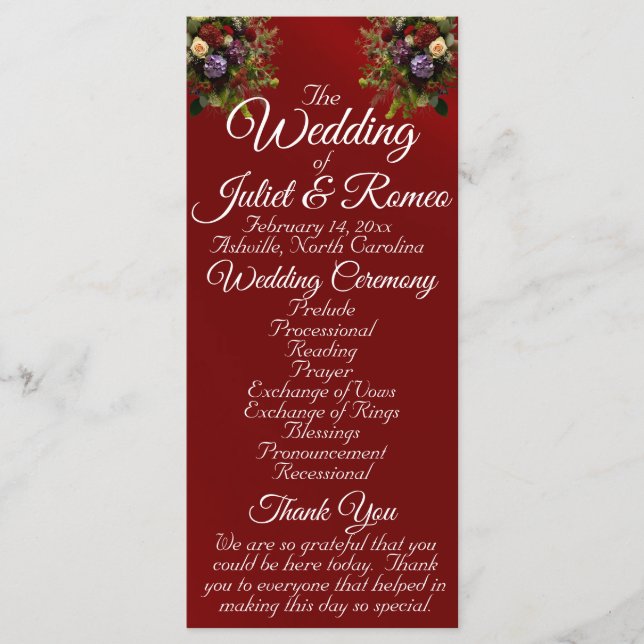 Wildflowers & Ribbon - Red Wedding Program (Front)