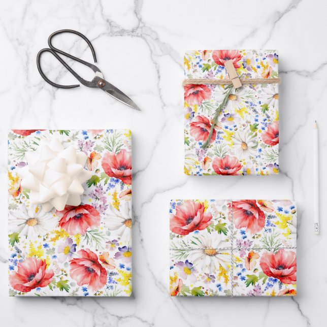Wildflowers - Romantic Colourful Meadow Flowers Wrapping Paper Sheet (Front)