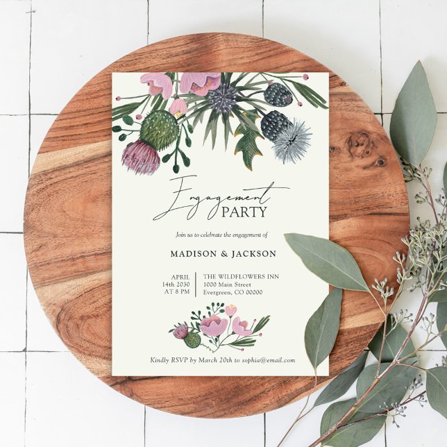 Wildflowers rustic pink Wedding Engagement Party Invitation (Creator Uploaded)