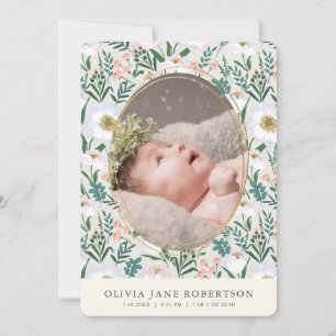 Wildflowers Sage Girl Photo Birth Announcement