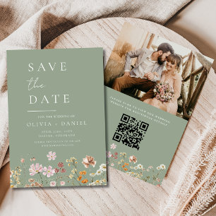 Wildflowers Sage Green Photo QR Code Save the Date