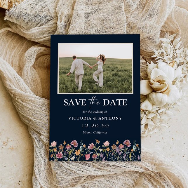 Wildflowers Save The Date with Photo Flat Card (Creator Uploaded)