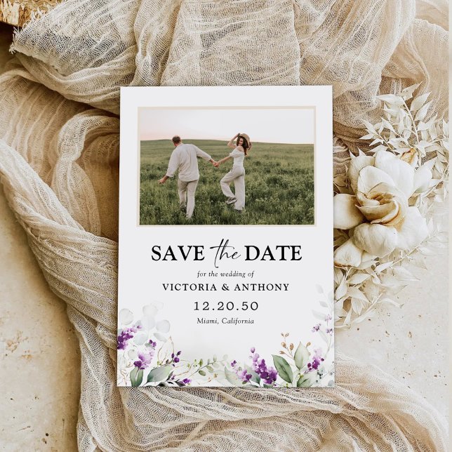 Wildflowers Save The Date with Photo Flat Card (Creator Uploaded)
