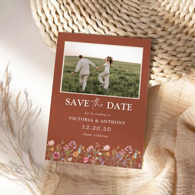 Wildflowers Save The Date with Photo Flat Card (Creator Uploaded)