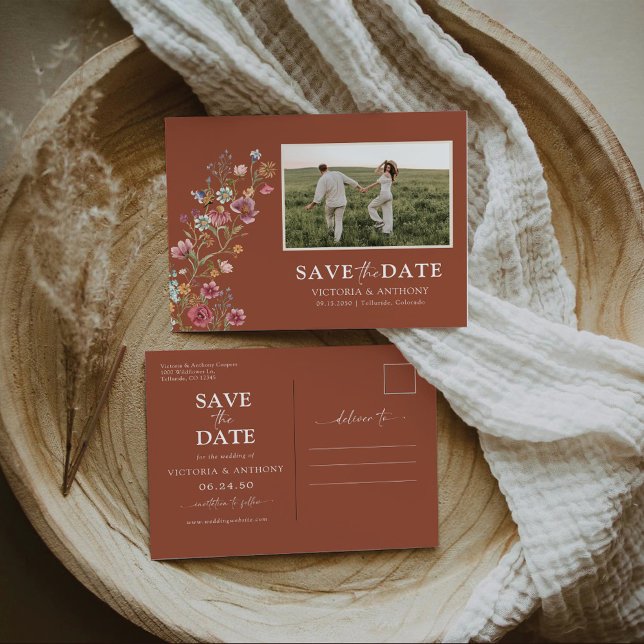 Wildflowers Save The Date with Photo Postcard (Creator Uploaded)
