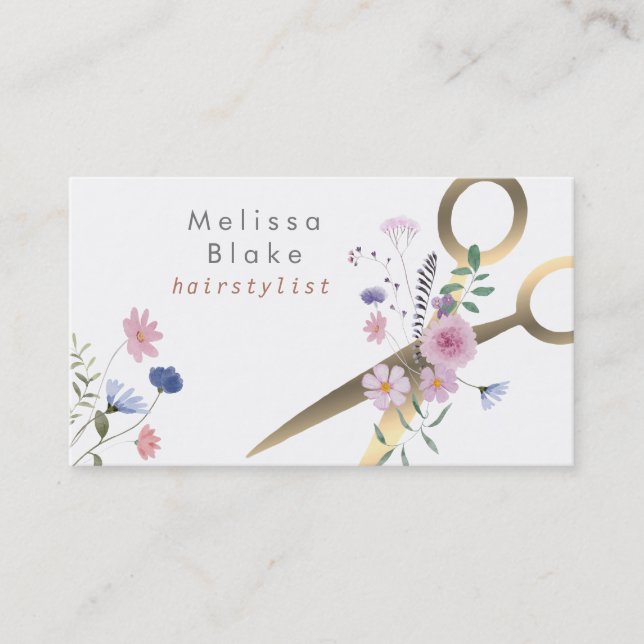 wildflowers scissors hairstylist  business card (Front)