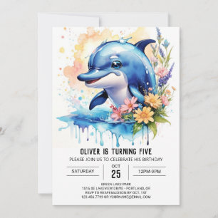  Wildflowers Sea Dolphin Birthday invitation