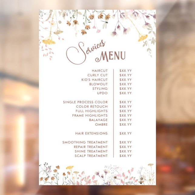 Wildflowers Services Menu (Sheet 2)