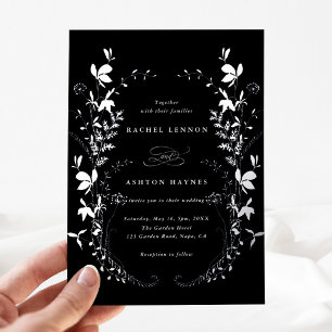Wildflowers Silhouette Wreath Black Wedding Silver