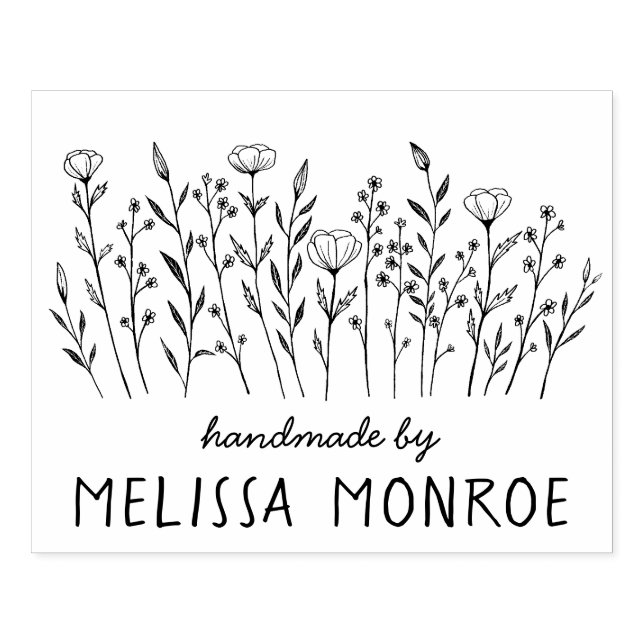 Wildflowers Simple Line Art Flowers Meadow CUSTOM Rubber Stamp (Imprint)