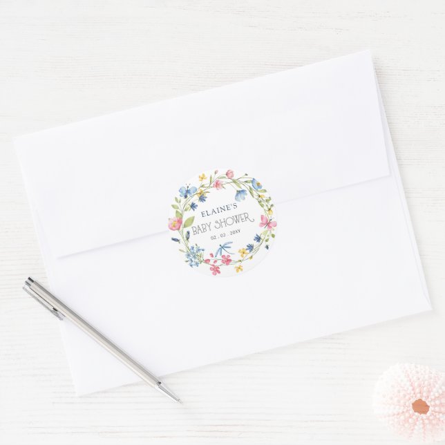 Wildflowers Spring Blossoms Floral Baby Shower Classic Round Sticker (Envelope)