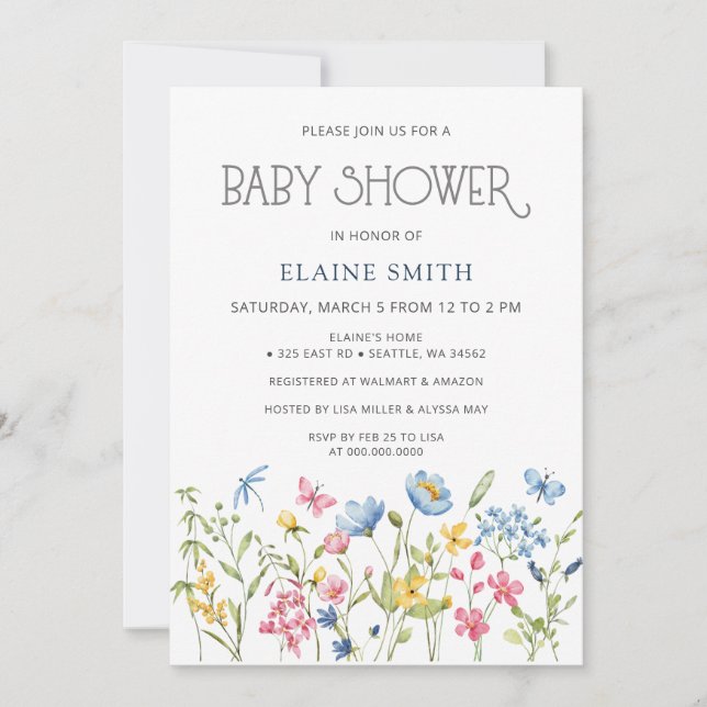 Wildflowers Spring Blossoms Floral Baby Shower Invitation (Front)