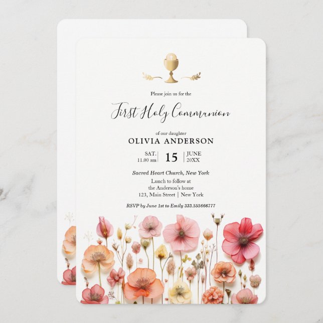 Wildflowers Spring First Communion Invitation (Front/Back)