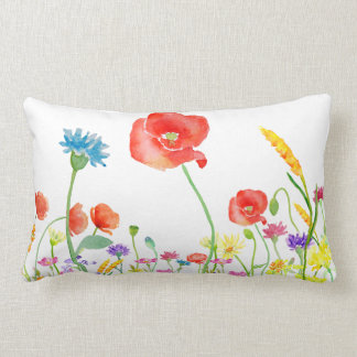 wildflowers spring flower watercolor lumbar pillow