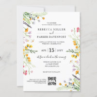 Wildflowers spring modern Wedding QR Code