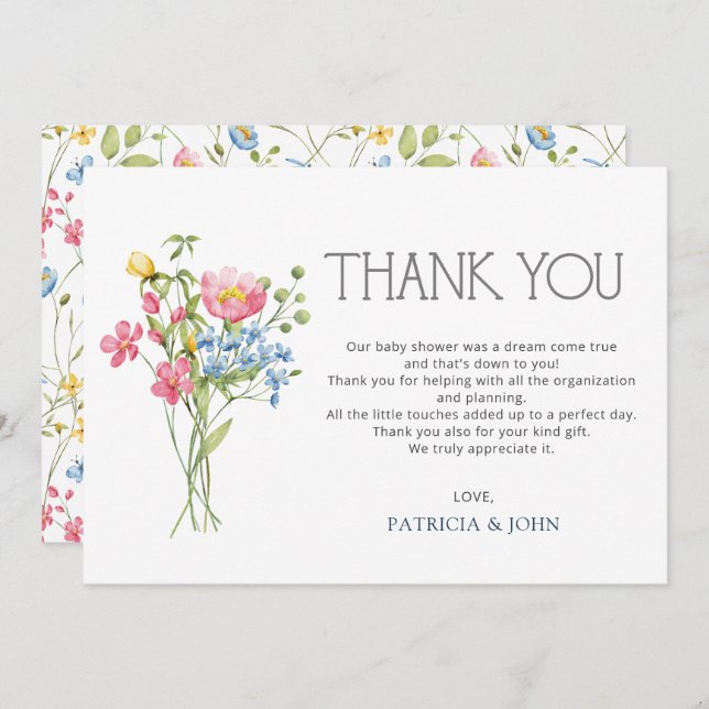 Wildflowers Spring Summer Pretty Baby Shower Thank You Card (Front/Back)