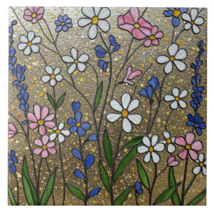 Wildflowers Stained Glass Illusion Ceramic Tile