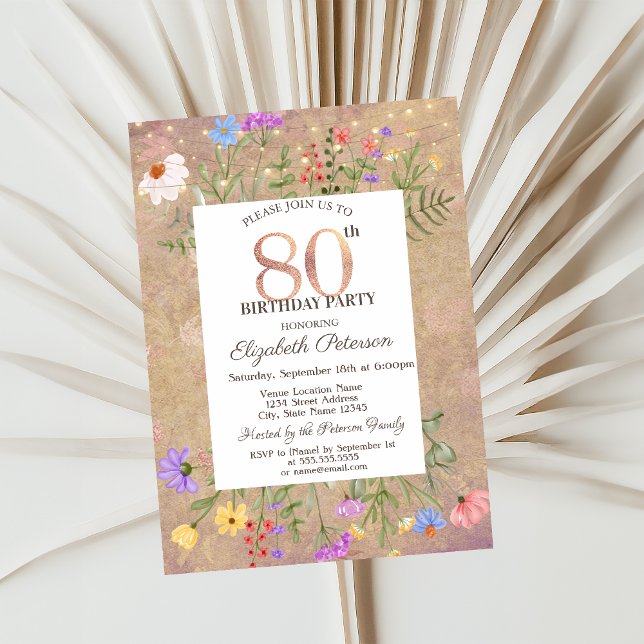 Wildflowers String Lights 80th Birthday Invitation (Creator Uploaded)