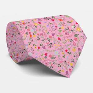 Wildflowers Stylish Floral Design on Pale Pink Tie
