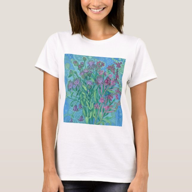 Wildflowers Summer Flowers Bouquet Floral Painting T-Shirt (Front)