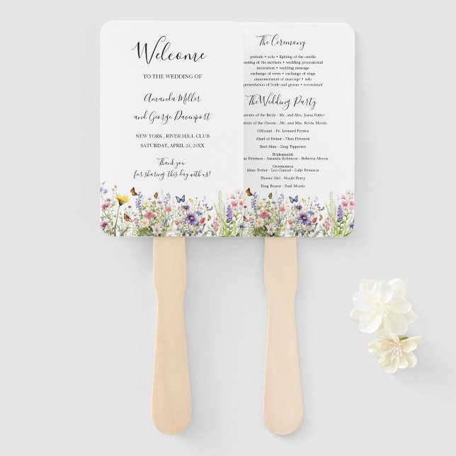 Wildflowers summer wedding program fan (Front and Back)