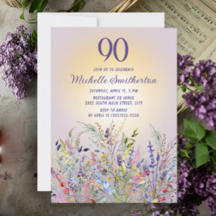 Wildflowers Sun Purple Women's 90th Birthday Invitation