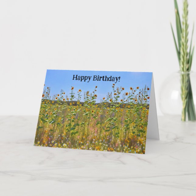 Wildflowers Sunflowers Flower Birthday Card (Front)