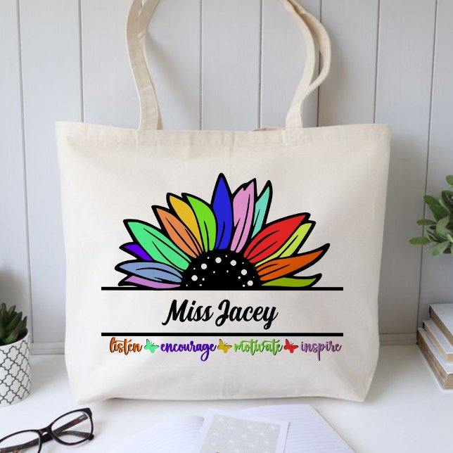 Wildflowers Teachers Appreciation, custom teacher  Tote Bag (Listen Encourage Teacher Motivate Inspire,Teacher, Teacher Life, Teachers Appreciation tote bag)