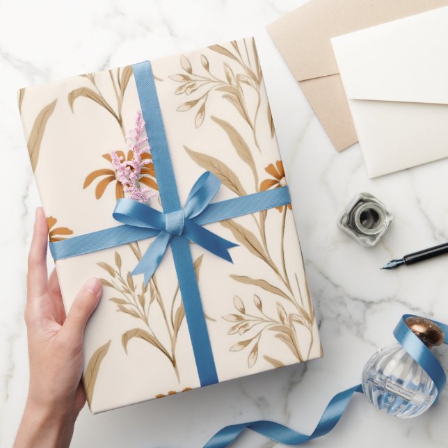 Wildflowers Terracotta Botanical Pattern  Wrapping Paper (Gifting)