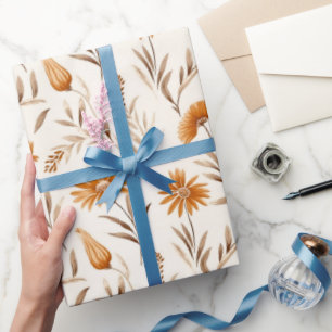 Wildflowers Terracotta Botanical Pattern  Wrapping Paper