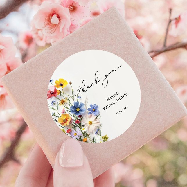 Wildflowers Thank You Bridal Shower Classic Round Sticker (Creator Uploaded)