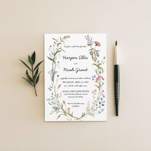 Wildflowers Theme Pastel Blue Hand-Written Wedding Invitation