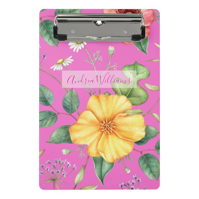 Wildflowers Vintage Drawing / Chick, Pink Mini Clipboard (Front)