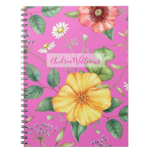 Wildflowers Vintage Drawing / Chick, Pink Notebook