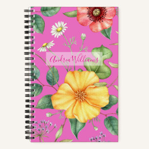 Wildflowers Vintage Drawing / Chick, Pink Notebook